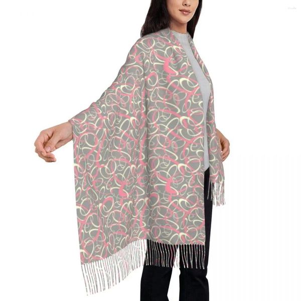 Bufandas mod de mod reto bufanda de mujeres rosa gris geométrico con borde de invierno envolturas de chal de invierno Bufanda de diseño suave y suave