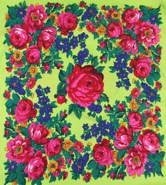 Écharbes écharpe florale russe Mandkerchier de fleurs de luxe Châle ethnique Femmes Hijab 110cm Big Bandana Muslim Turban9216590