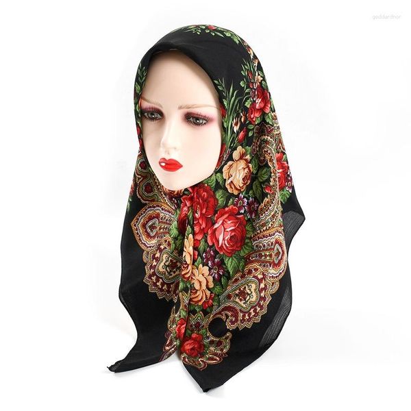 Foulards Style russe imprimé foulard anti-poussière coton écharpe pour dame fleur carré châle