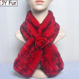 Écharpes russes femmes tricot réel Rex lapin fourrure écharpe dame mode floral silencieux hiver chaud naturel 231114