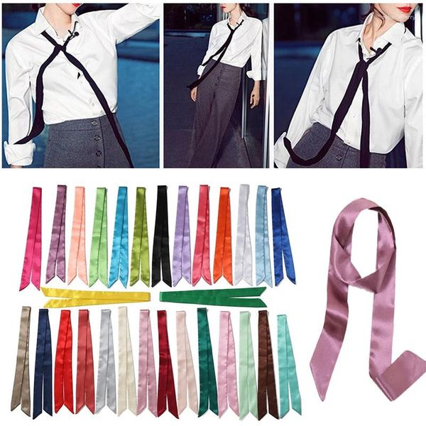 Écharpes ruban satin noue à cravate de poignée rubans bande bandeau étroit couleur solide couleur squarpe petite soie skinny bricolage simple style