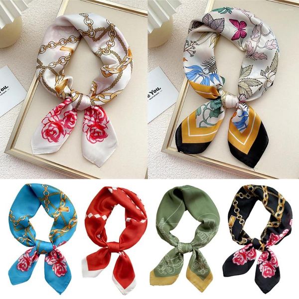 Foulards Satin Châle Design Géométrique Imprimé Imprimé Soie Carré Femmes Cou Wrap Foulard Plage Bande De Cheveux Bandana Pour Femmes