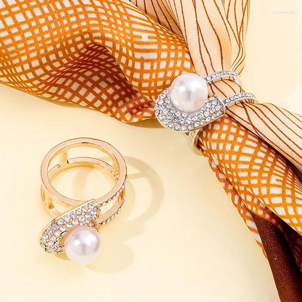 Foulards écharpe boucle luxe Imitation perle creux brillant strass châle anneau broche femmes vêtements décor bijoux accessoires