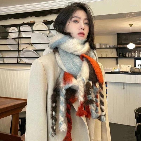 Bufandas Bufanda Femenina Geométrica Degradado Mohair Estampado Borla Imitación Cachemira Mujer Invierno Versión Coreana Clásico A Cuadros Engrosado