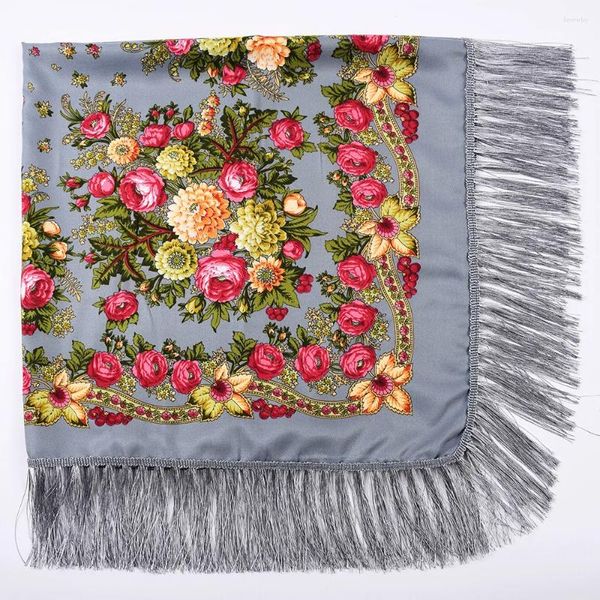 Foulards foulard mouchoir Floral russe luxe fleur petit châle ethnique femmes Hijab acrylique imprimé 110CM bandeau châles