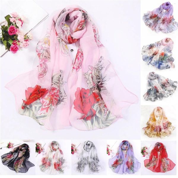 Foulards pour femmes, imprimé léger, motif Floral, châle, mode, cheveux en Satin, longue tête en soie