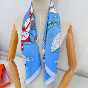 Sjaals Sjaals Handmatige handgerolde zijden sjaal van keperstof Dames Luchtballondruk Vierkante sjaals Echarpes Foulards Femme Wrap Bandana Hijab 90cm * 90cm 2024