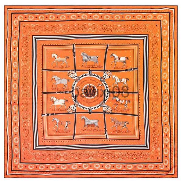 Foulards Foulards Manuel Foulard En Soie Sergé Roulé À La Main Femmes Dix Chevaux De Guerre Impression Foulards Carrés Echarpes Foulards Femme Wrap Bandana Hijab 90CM90CM J230703