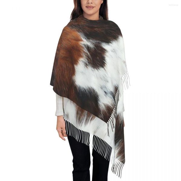 Foulards écossais Highland vache peau de vache Texture gland écharpe femmes doux peau d'animal cuir châle Wrap femme hiver