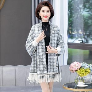 Foulards vente mode femme vison velours poche châle avec manches Socialite hiver chaud gland tricot doux Poncho Cape pull