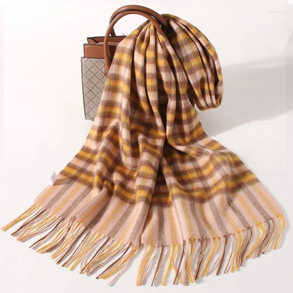 Écharpes vente multicolore plaid hiver écharpe femmes pure laine chaude marque gland designer mode longue pour dames 2023