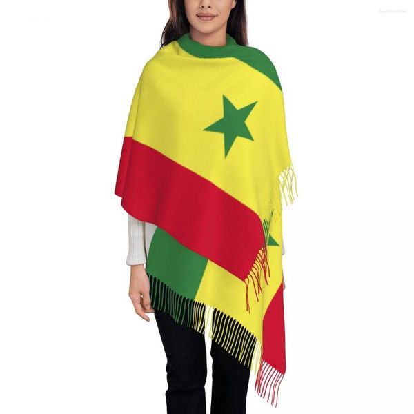 Bufandas Pañuelo de pashmina para mujer con la bandera de Senegal Bufanda con flecos larga y grande