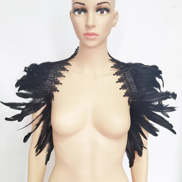 Bufandas Sexy Black Feather Shawl Lace Bufanda Mujer Cape Gothic Rave Party Wedding Stage Show Cosplay Disfraz Hombreras Plumas