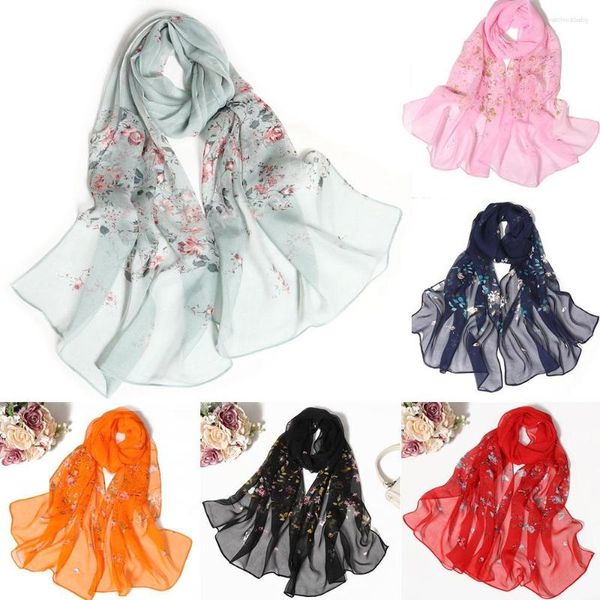 Foulards Châle Hijab Été Plage Protection Solaire En Mousseline De Soie Georgette Écharpe Petite Fleur Femmes Foulard Bandana Élégant Mince Respirant