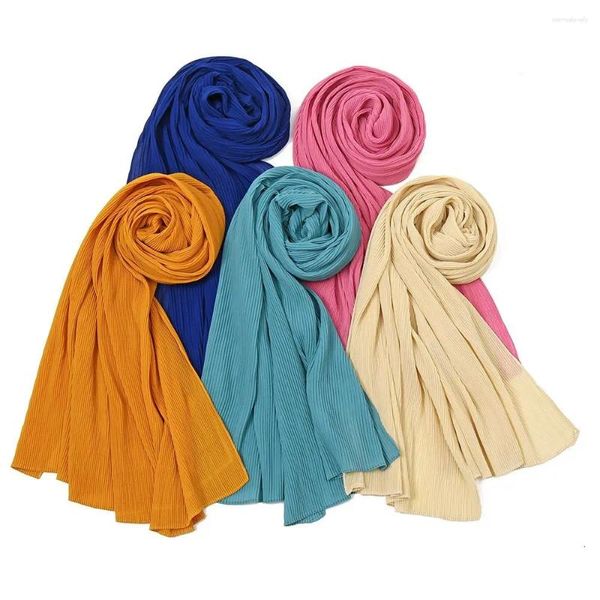 Foulards châle long musulman doux plissé rectangle style turbans femmes bandana mousseline de soie chimio casquettes