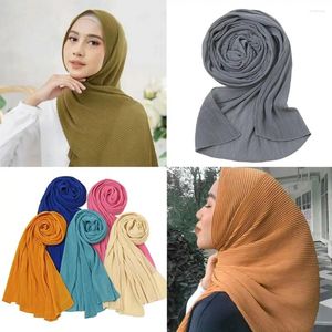 Foulards Châle Long Musulman Doux Turbans En Mousseline De Soie Femmes Bandana Plissé Rectangle Style Cheveux