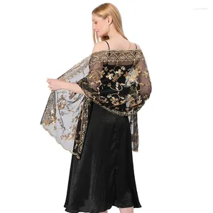 Sjaals Glanzende Pailletten Geborduurde Avondjurken Sjaals Bruids Bruidsmeisjes Bruiloft Bolero's Wraps Hollow Sheer Party Shawl Cape Mariage