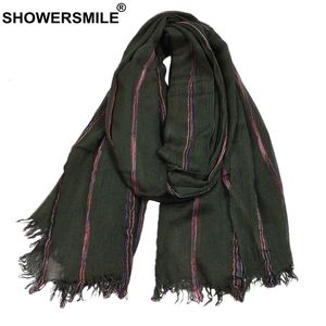 Foulards SHOWERSMILE Coton Lin Hommes Écharpe D'hiver Armée Vert Rayé Gland Écharpe Hommes Mode Style Ethnique Mâle Accessoires 230215