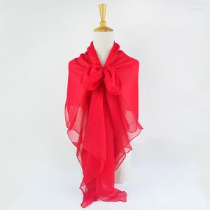 Sciarpe Sciarpa lunga in georgette di seta pieghettata 110cmX180cm Pure Women Tinta unita Big Size Chiffon China Red