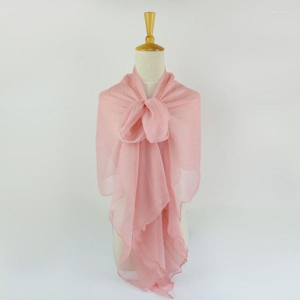 Foulards Soie Crinkle Georgette Longue Écharpe 110cmX180cm Pure Femmes Couleur Unie Grande Taille Mousseline De Soie Rose Clair