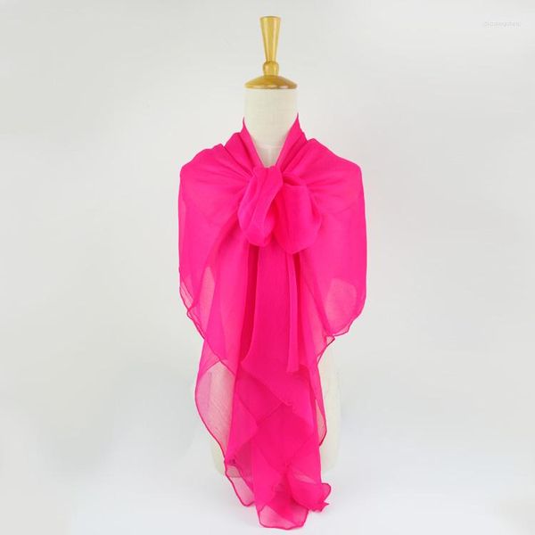 Foulards Soie Crinkle Georgette Longue Écharpe 110cmX180cm Femmes Pure Couleur Unie Grande Taille Mousseline de Soie Rose