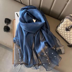 Écharbes Silk For Women Luxury Beach Sun Protection châle à la mode Crystal Bright Crystal Large Scarf Nail Perle Summer