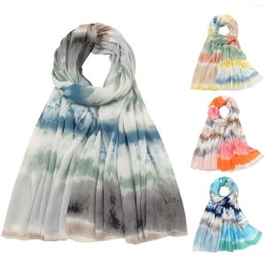 Foulards Soie Foulard Grandes Femmes Ensemble Mode Casual Tie Dye Imprimé Mince Coton Et Lin Chapeau