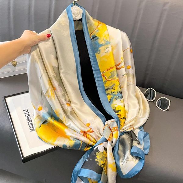 Foulards en soie imprimé foulard pour femmes automne et hiver chaleur à la mode châle de style étranger enveloppé avec un cou