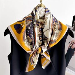 Bufandas Bufanda de seda Lujo 65 65 cm Diseñador Cabeza de pelo Pañuelo grande Hijab Mantón Mujeres Bandanna Foulard Silenciador Hairband Pañuelo