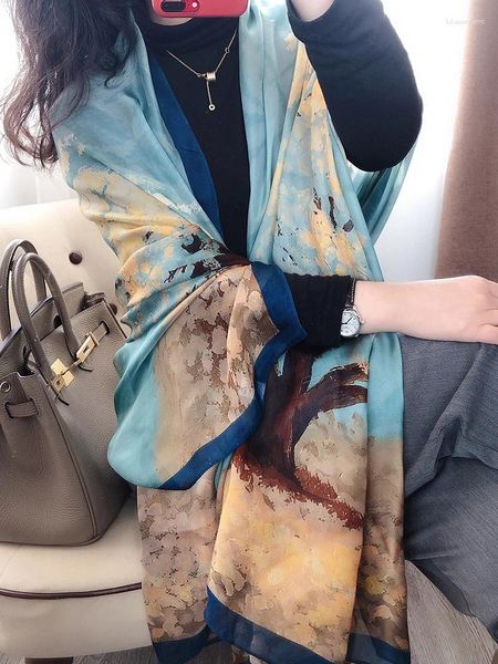 Bufandas de bufanda de seda mujer mujer larga gran tamaño maxi moda 110 190 cm sarga impresa floral