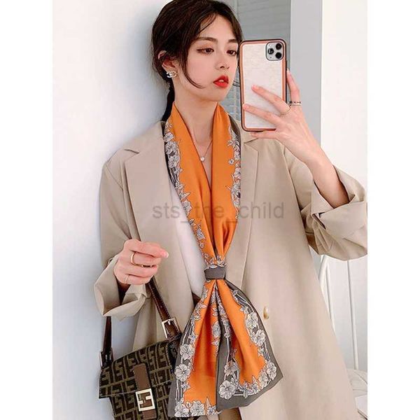 Foulards Foulard en soie Foulards maigres Lettres Lumineux Frais À Pois Enveloppements De Cou Mignon Ruban Bandeau Foulard Foulard T-Shirt Écharpe pour Femmes Y23