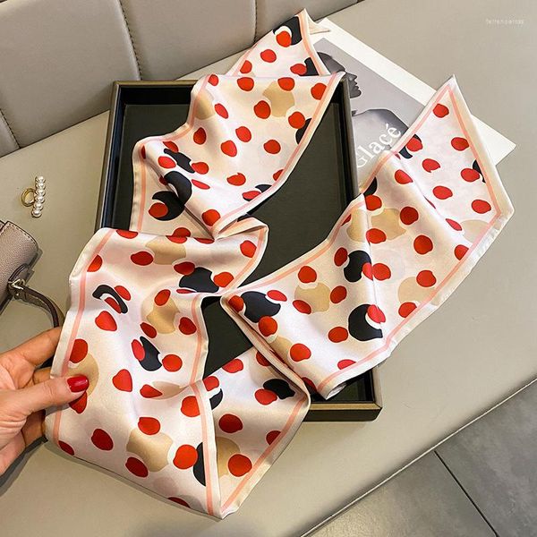 Foulards Soie Maigre Écharpe Femmes Polka Dot Imprimer Bandes De Cheveux Sac Rubans Doux Satin Dame Élégant Foulard Bandeau Foulard Femme Cadeau