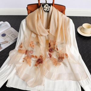 Foulards Soie Laine Écharpe Brodé Fleur Femmes Châles Et Wraps Lady Voyage Pashmina Haute Qualité Hiver En Gros