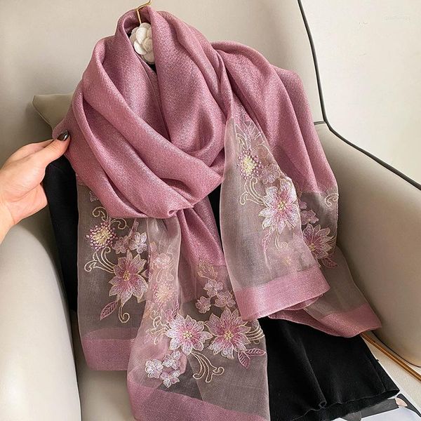 Foulards Soie Laine Écharpe Fleur Brodé Femmes Châles Et Wraps Lady Voyage Pashmina Haute Qualité Hiver Cou Cadeau Écharpes