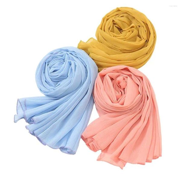 Écharpes écharpe plissée en mousseline simple pour les femmes conception de couleurs solides enveloppe féminine la mode mince fine Fashion confortable R4S5