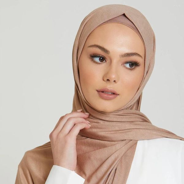 Écharpes Jersey de coton simple hijab châle élastique musulman squanage long solide pour femmes bandeau enveloppement islamique enveloppe