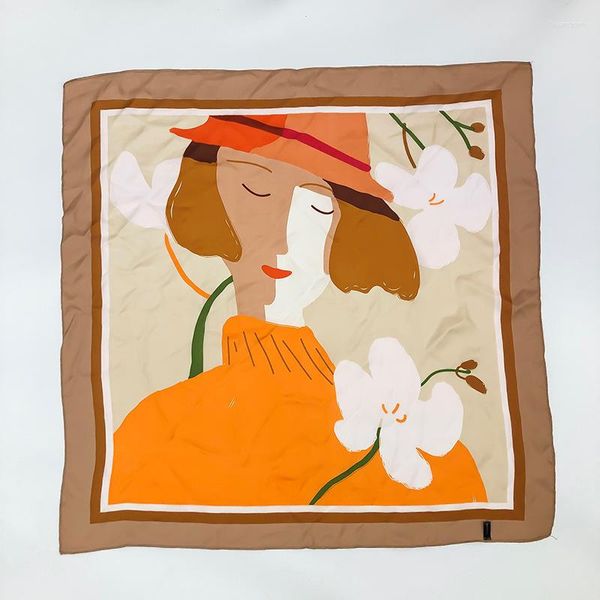 Foulards foulard en soie simulé imprimé 70 CM petit personnage de dessin animé serti par replis carré