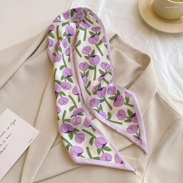 Bufandas Cinta flaca Bufanda de seda Mujeres Precioso Corazón a cuadros Estampado floral Diadema de satén Diadema femenina Bolsa Cuello Corbata Pañuelo Foulard