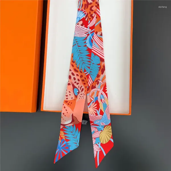 Bufandas Flacas Cinta de seda Bufandas para mujeres Diseño de lujo Estampado de caballo Pañuelo para el cuello Foulard femenino Diadema para el cuello Corbata Bolsa con asa Regalo de satén