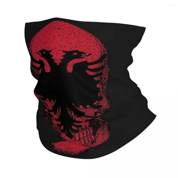 Bufandas Cráneo Bandera de Albania Bandana Cubierta para el cuello Impreso Bufanda mágica Gorro cálido Montar Unisex Adulto A prueba de viento