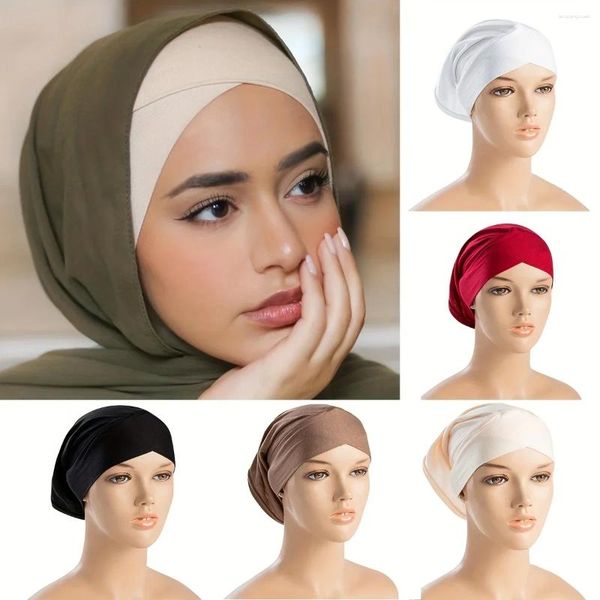 Bufandas elastic elastic instantáneo cruzado de hijab para mujer musulmana de color sólido Bonnets de deportes casuales de deportes informales tamaño libre tamaño