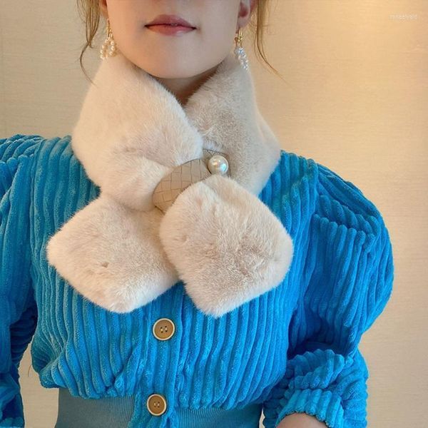 Bufandas Suave Elegante Cinturón de cuero de otoño para niñas Chales coreanos de piel sintética Perla Color puro Abrigos Mujeres Bufandas de invierno Bufandas Rona22