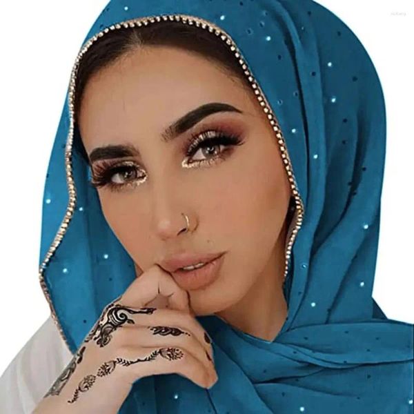 Foulards Foulard de tête en mousseline de soie d'or doux couleur unie femmes Long Foulard musulman Islamique Wrap Hijab Musulman Femme châle