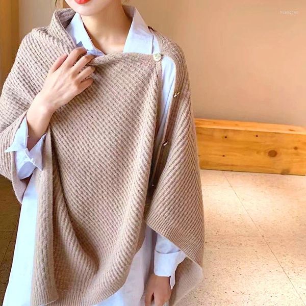 Bufandas de chal de punto suave poncho de invierno color sólido elegante capa con botón para mujeres cape casual accesorios de bufanda calientes al aire libre