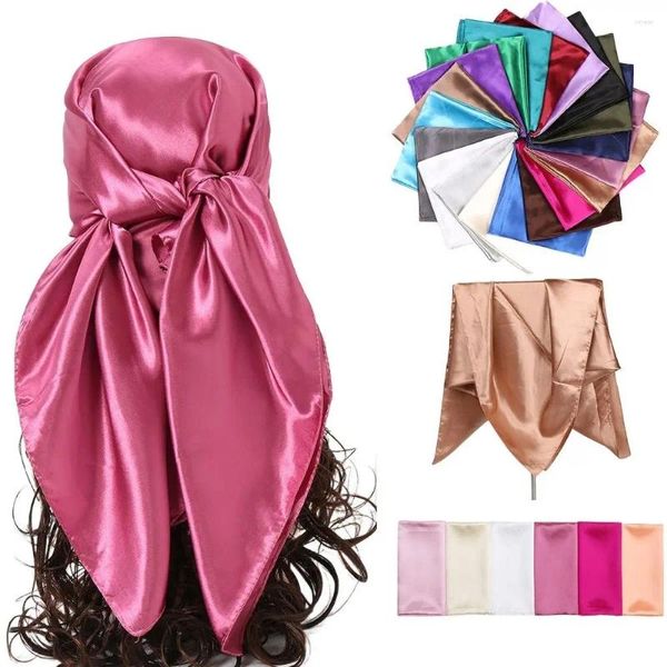 Foulards en soie de satin doux foulard de luxe léger 90cm châle de couleur pure grande taille style coréen col carré plage de sable