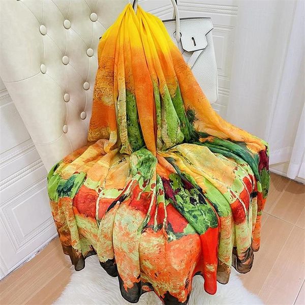 Foulards Foulards en soie douce pour femmes hiver chaud Pashmina châle concepteur grand papillon imprimé cape femme longue couverture plus taille 183p