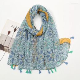 Écharpes Viscose Soft Tassle Hijab Scharf Bloc imprimé Géométrique Floral SHAWL POUR FOMEM MUDEM LONGE LONGES DAMES SIMPLES HIEDSCARF180 90CM