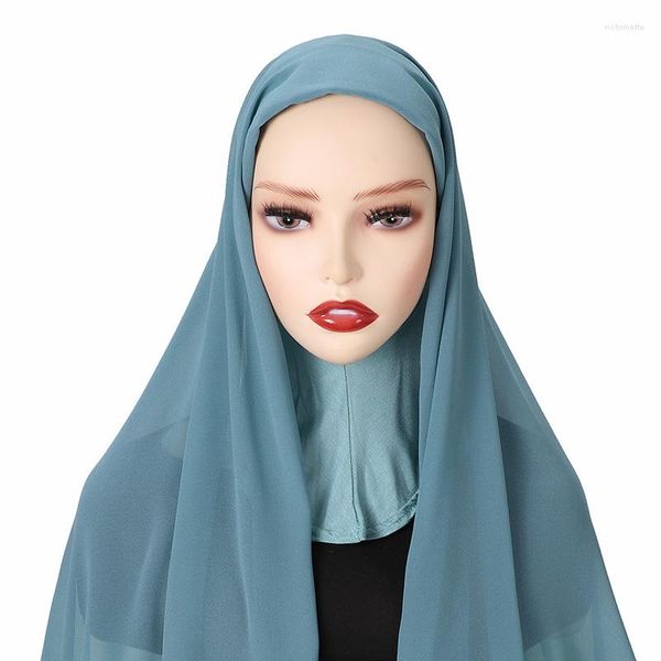 Foulards Hijab en mousseline de soie de couleur unie avec bonnet sous écharpe conception femmes musulmanes casquettes dames