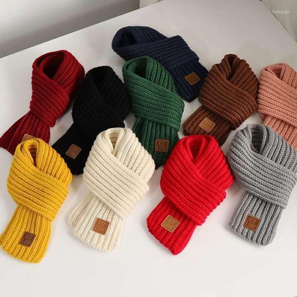 Bufandas Color Sólido Niños Bufanda Niños Niñas Bebé Invierno Cálido Mujeres Punto Mantón Niños Cuello Cuello Mantener Accesorios