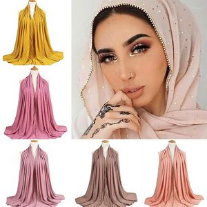 Foulards couleur unie luxe en mousseline de soie Hijab strass longue écharpe mode châle et enveloppement pour les femmes foulard musulman